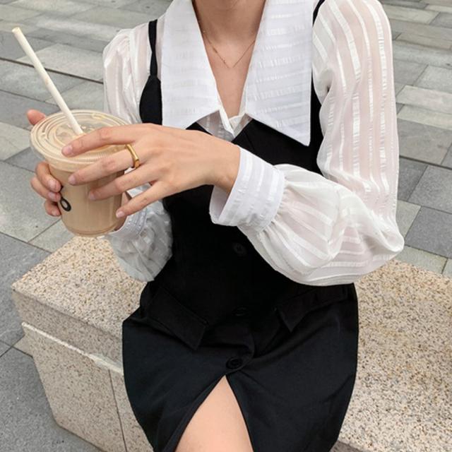 ワンピース ブラウスシャツ キャミソールワンピース 2点セット レディース ブラウス長袖 ミニワンピース 送料無料 即日発送-3