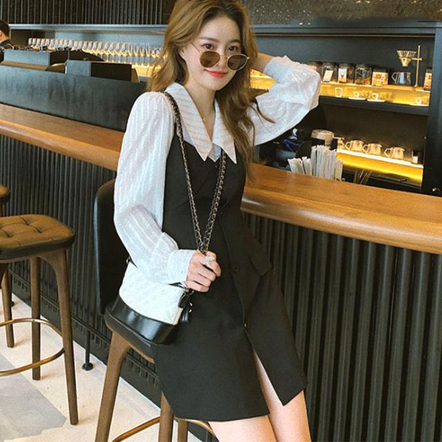 ワンピース ブラウスシャツ キャミソールワンピース 2点セット レディース ブラウス長袖 ミニワンピース 送料無料 即日発送-5