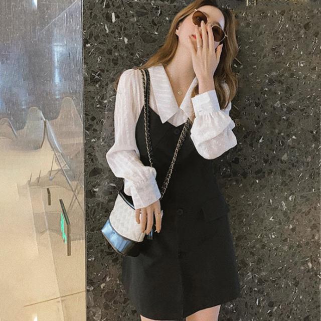 ワンピース ブラウスシャツ キャミソールワンピース 2点セット レディース ブラウス長袖 ミニワンピース 送料無料 即日発送-7