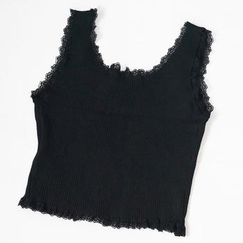 タンクトップ へそ出し サマーニット ショート丈 レースキャミソール ラウンドネックインナー 送料無料 即日発送-2