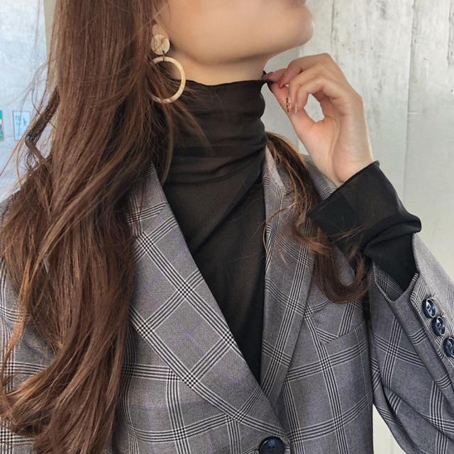 トップス レディース 長袖 シースルー プチハイネック ブラウス 透け感 送料無料 即日発送-4