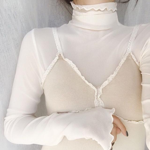 トップス レディース 長袖 シースルー プチハイネック ブラウス 透け感 送料無料 即日発送-7