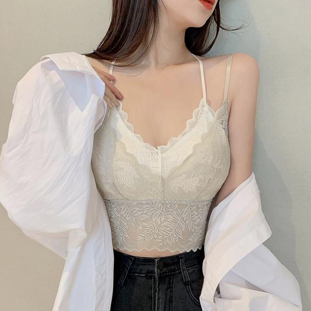 総レースキャミソール Vネック チラ見せ インナー パッド付き ショート丈 ノンワイヤー 送料無料 即日発送-3