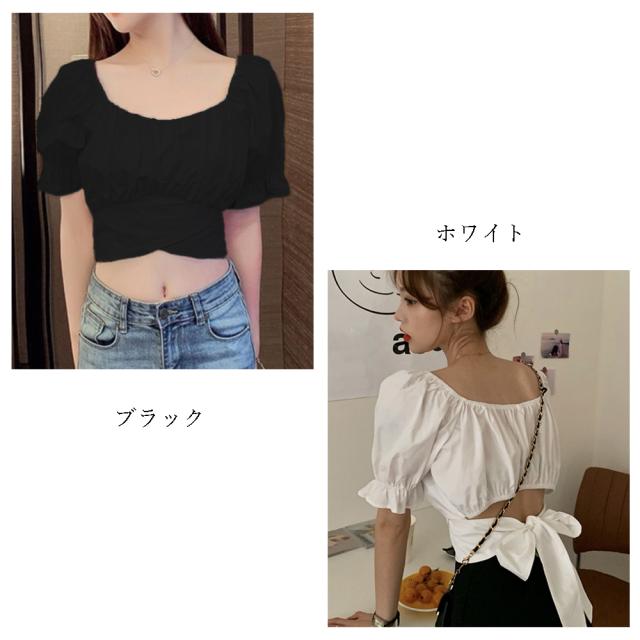 バックリボン スクエアネック ブラウス 送料無料 即日発送-1