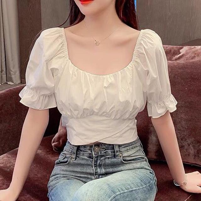 バックリボン スクエアネック ブラウス 送料無料 即日発送-4