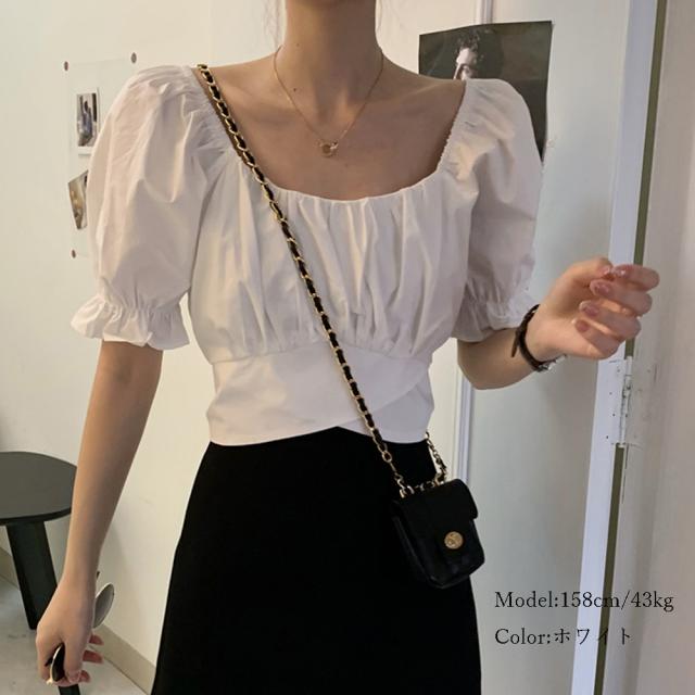 バックリボン スクエアネック ブラウス 送料無料 即日発送-6