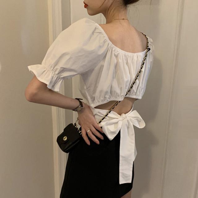 バックリボン スクエアネック ブラウス 送料無料 即日発送-7