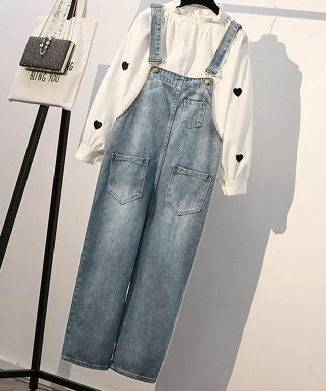 サロペット デニムパンツ レディース ジーンズ ダメージ オーバーオール オールインワン 送料無料 即日発送-1