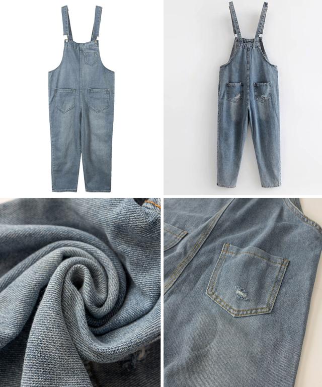 サロペット デニムパンツ レディース ジーンズ ダメージ オーバーオール オールインワン 送料無料 即日発送-2