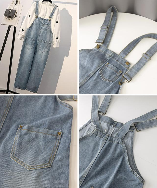 サロペット デニムパンツ レディース ジーンズ ダメージ オーバーオール オールインワン 送料無料 即日発送-3