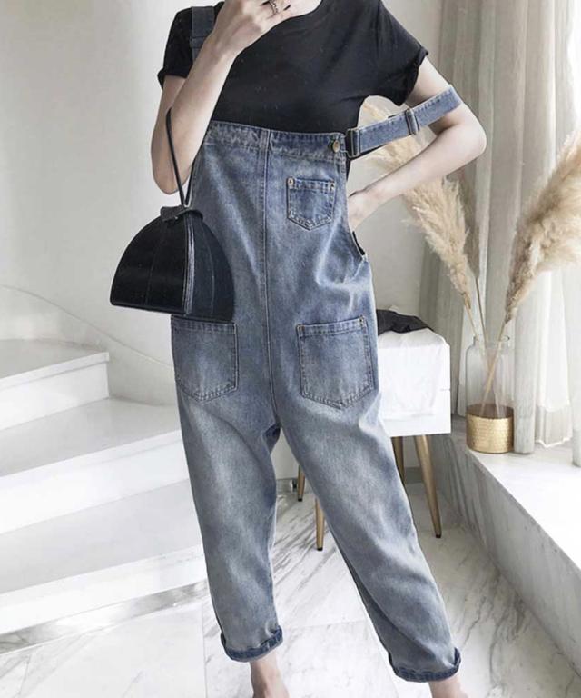 サロペット デニムパンツ レディース ジーンズ ダメージ オーバーオール オールインワン 送料無料 即日発送-4