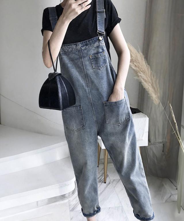 サロペット デニムパンツ レディース ジーンズ ダメージ オーバーオール オールインワン 送料無料 即日発送-5