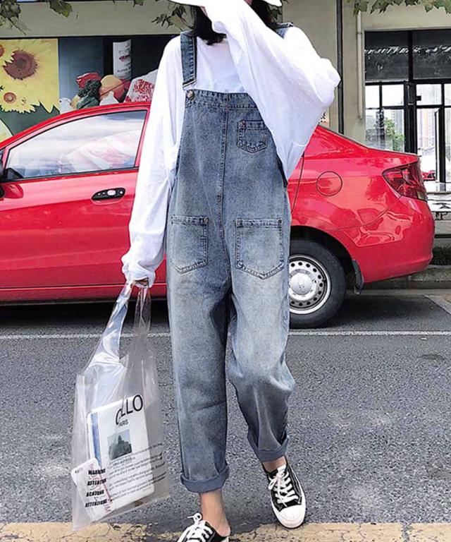 サロペット デニムパンツ レディース ジーンズ ダメージ オーバーオール オールインワン 送料無料 即日発送-7