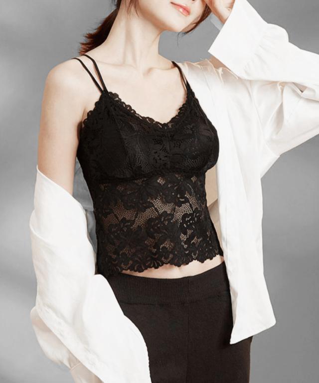 総レースキャミソール Vネック カップ入り 送料無料 即日発送-9