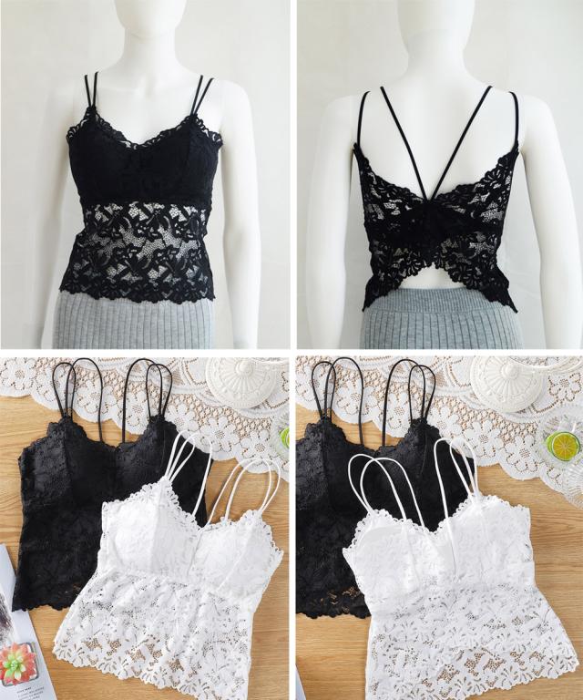総レースキャミソール Vネック カップ入り 送料無料 即日発送-2