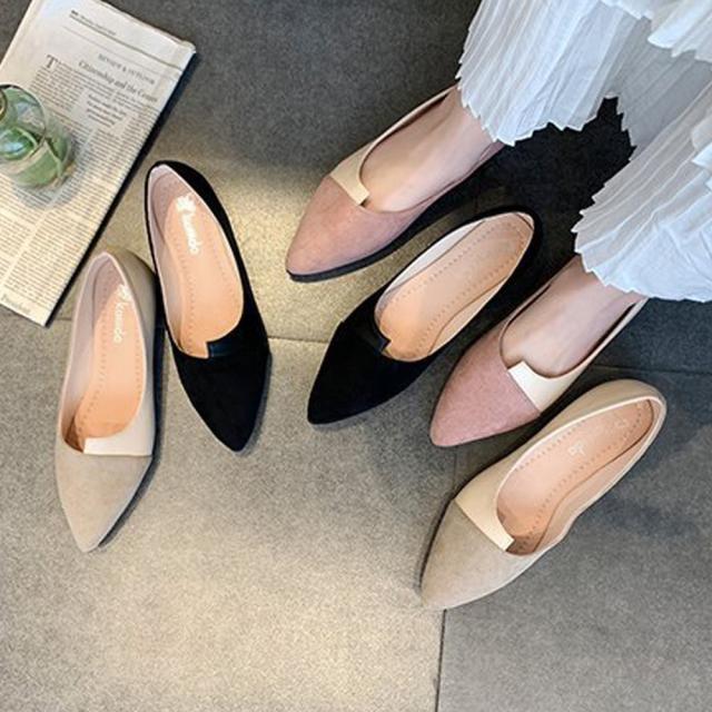 パンプス ぺたんこ レディース 配色靴 美脚 送料無料 即日発送-2