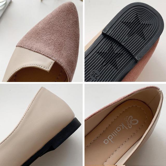 パンプス ぺたんこ レディース 配色靴 美脚 送料無料 即日発送-4