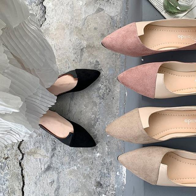 パンプス ぺたんこ レディース 配色靴 美脚 送料無料 即日発送-5