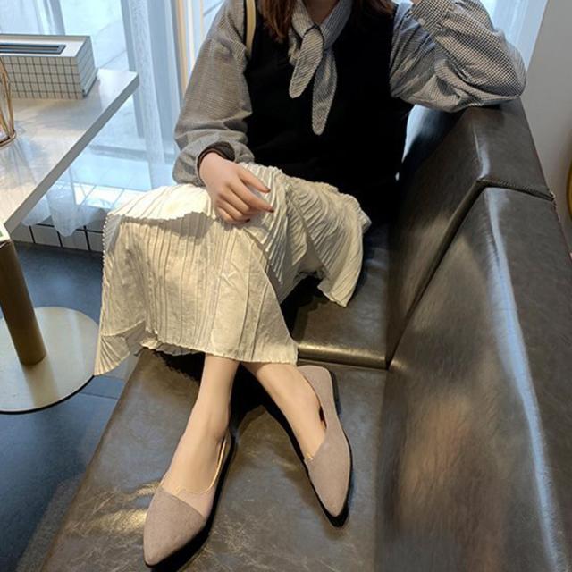 パンプス ぺたんこ レディース 配色靴 美脚 送料無料 即日発送-7