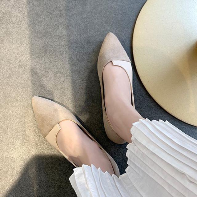 パンプス ぺたんこ レディース 配色靴 美脚 送料無料 即日発送-8