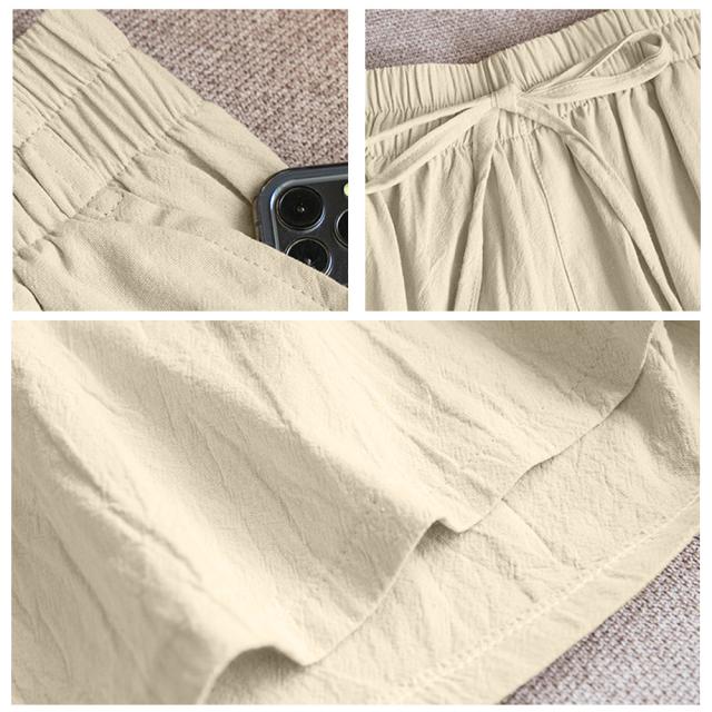 リネン ワイドパンツ 短パン 綿麻 半ズボン 送料無料 即日発送-2