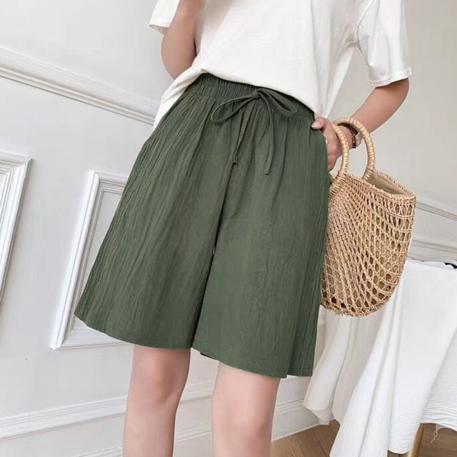 リネン ワイドパンツ 短パン 綿麻 半ズボン 送料無料 即日発送-8