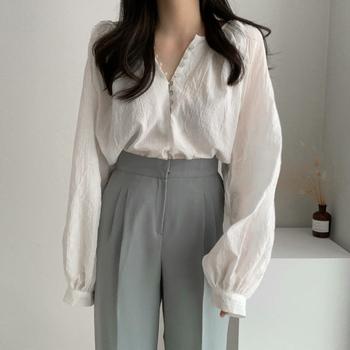 フロントボタン ブラウス バルーンシャツ 送料無料 即日発送-4