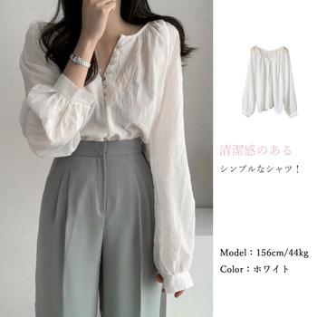 フロントボタン ブラウス バルーンシャツ 送料無料 即日発送-5