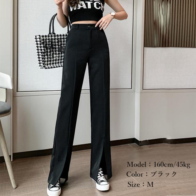 フロントスリット ワイドパンツ オフィス 送料無料 即日発送-3