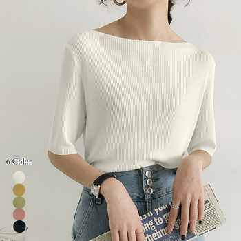 サマーニット リブ編み トップス きれいめ 送料無料 即日発送-0