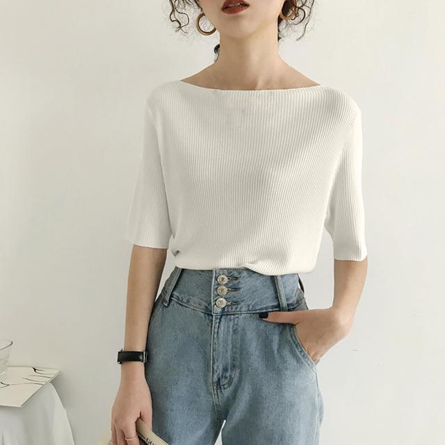 サマーニット リブ編み トップス きれいめ 送料無料 即日発送-3