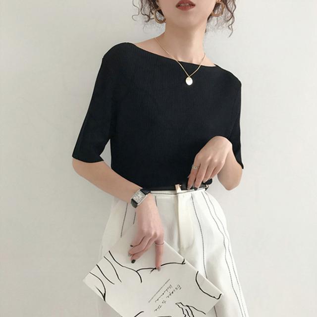 サマーニット リブ編み トップス きれいめ 送料無料 即日発送-5