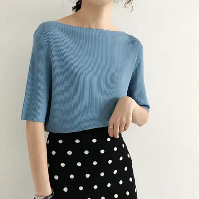 サマーニット リブ編み トップス きれいめ 送料無料 即日発送-6