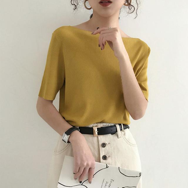 サマーニット リブ編み トップス きれいめ 送料無料 即日発送-7