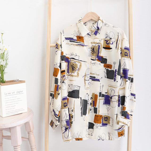 ブラウス レディース 長袖 柄シャツ 送料無料 即日発送-2