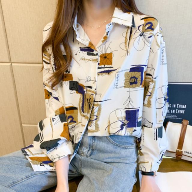 ブラウス レディース 長袖 柄シャツ 送料無料 即日発送-5