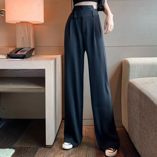 ワイドパンツ ハイウエストレディース 無地 送料無料 即日発送-3