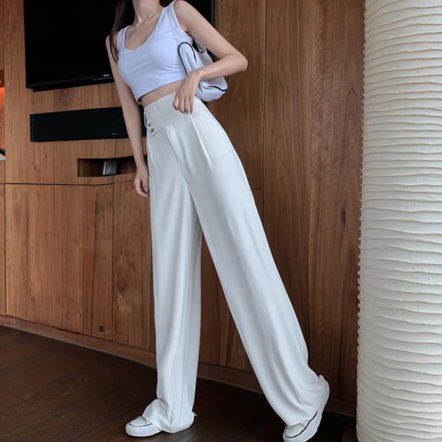 ワイドパンツ ハイウエストレディース 無地 送料無料 即日発送-8