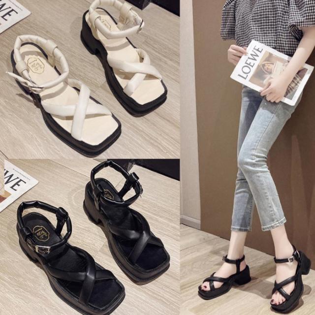 サンダル 厚底サンダル スクエアトゥ レディース 送料無料 即日発送-9