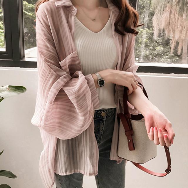 春夏シフォンシアーシャツ 羽織り 薄手 送料無料 即日発送-3