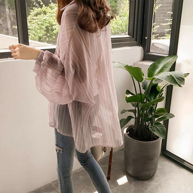 春夏シフォンシアーシャツ 羽織り 薄手 送料無料 即日発送-4