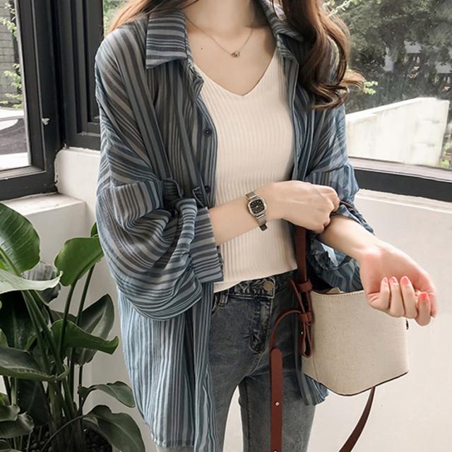 春夏シフォンシアーシャツ 羽織り 薄手 送料無料 即日発送-5