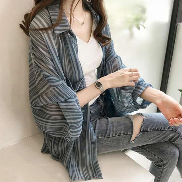 春夏シフォンシアーシャツ 羽織り 薄手 送料無料 即日発送-7