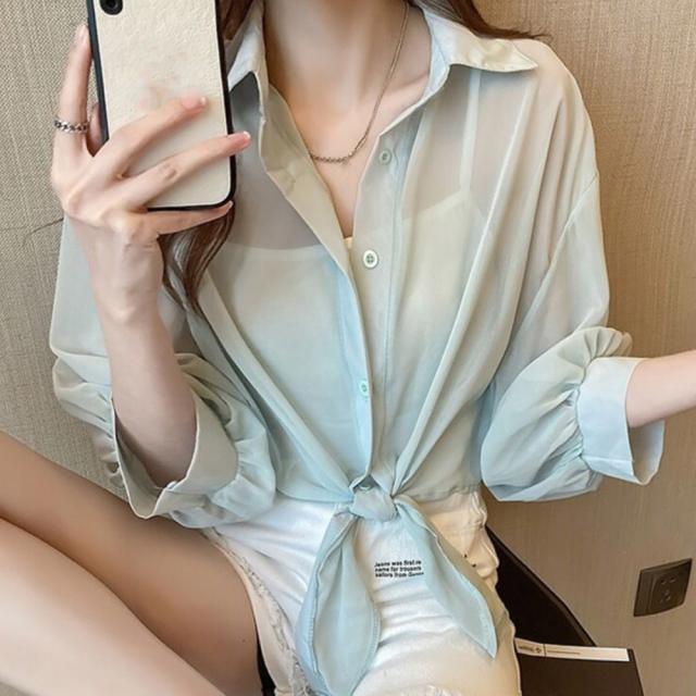 裾リボン結び シャツブラウス 送料無料 即日発送-9