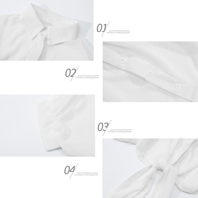 裾リボン結び シャツブラウス 送料無料 即日発送-3