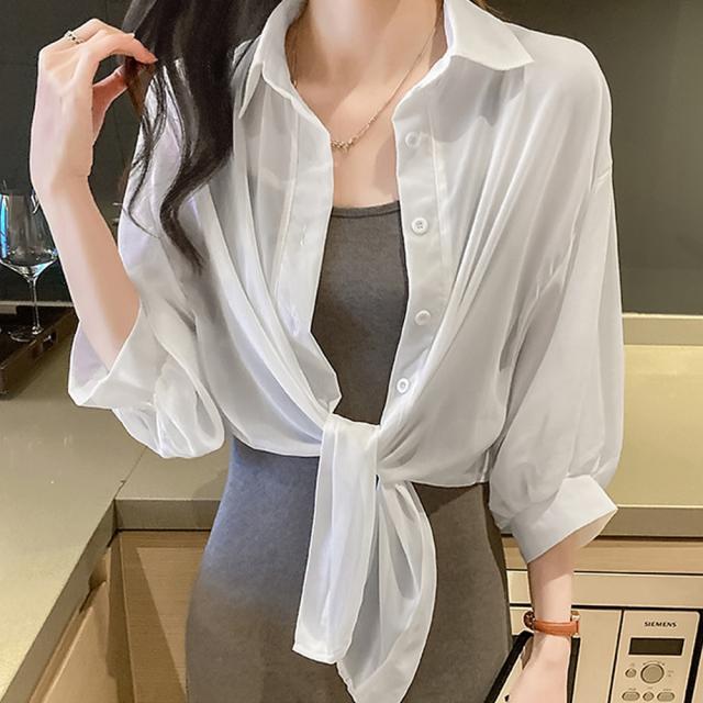 裾リボン結び シャツブラウス 送料無料 即日発送-6