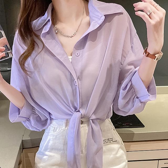 裾リボン結び シャツブラウス 送料無料 即日発送-8