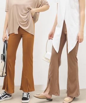 フレアリブパンツ スリット入 レギンス 送料無料 即日発送-4