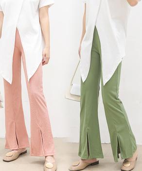 フレアリブパンツ スリット入 レギンス 送料無料 即日発送-5