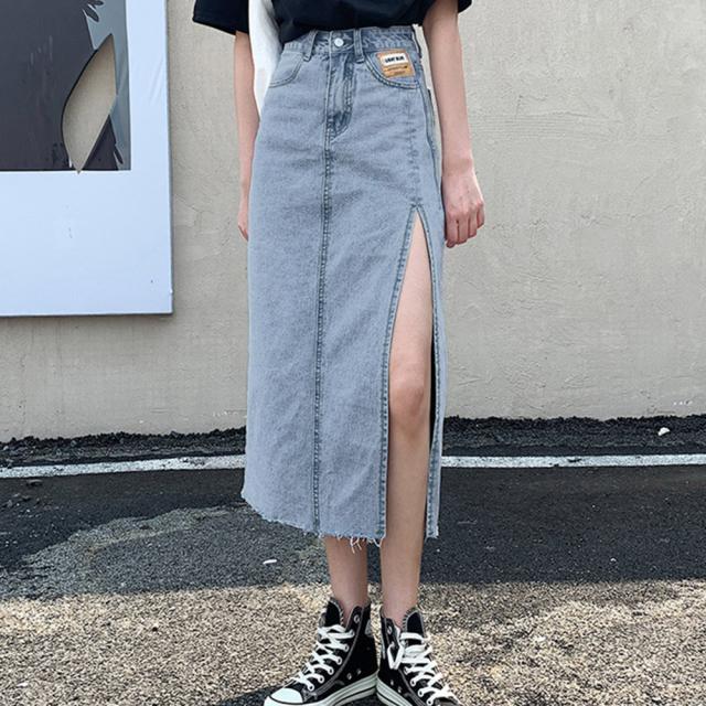 デニムスカート スリット ハイウエスト 送料無料 即日発送-7